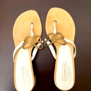 White and brass Coach Sandals